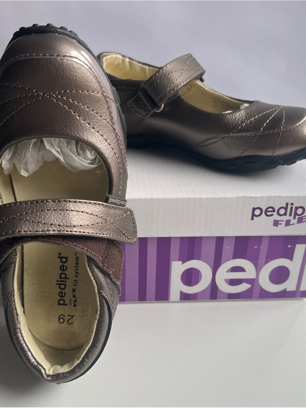 NWB Pediped Flex Piper Leather Toddler Size 11.5 Bronze Mary Jane Shoes